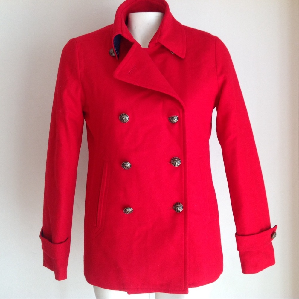 New NAUTICA womens red coat wool blend Double Bres